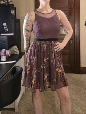 Xhilaration Plum Floral Lace Bodice Mini Dress